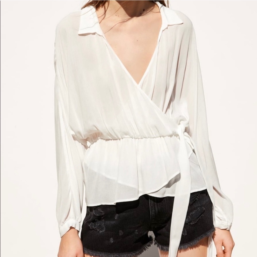 ZARA Semi-Sheer Wrap Style Blouse - Picture 2 of 8